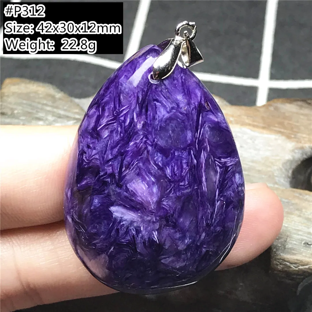 

Ожерелье из натурального фиолетового хароита для мужчин и женщин, кулон с лечебным хрустальным камнем, серебряные бусины 42x30x12 мм, драгоценн...