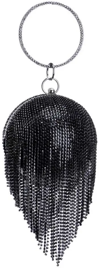 

Women's Round Ball Crystal Evening Clutch Purse Tassel Wedding Party Hand Bags