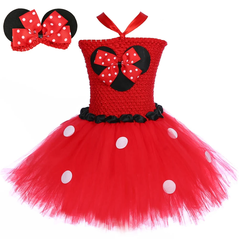 

Girls Minnie Tutu Dress Outfit Polka Dot Cartoon Tulle Baby Girl Birthday Party Dress Red Pink Kids Girls Minnie Costume Clothes