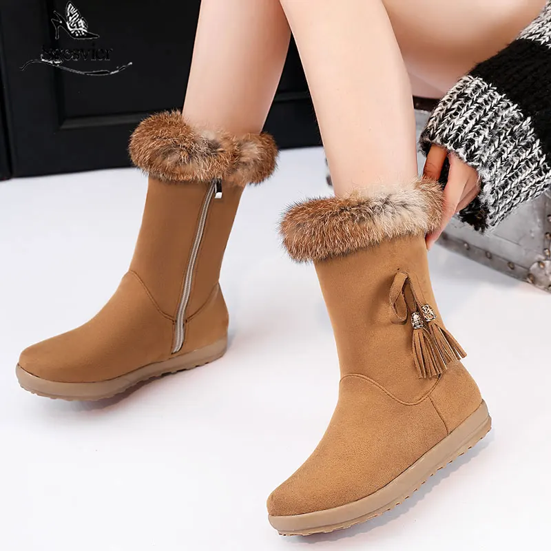 Женские зимние полусапоги с бахромой sgesвье размер 35-43 из кроличьего меха