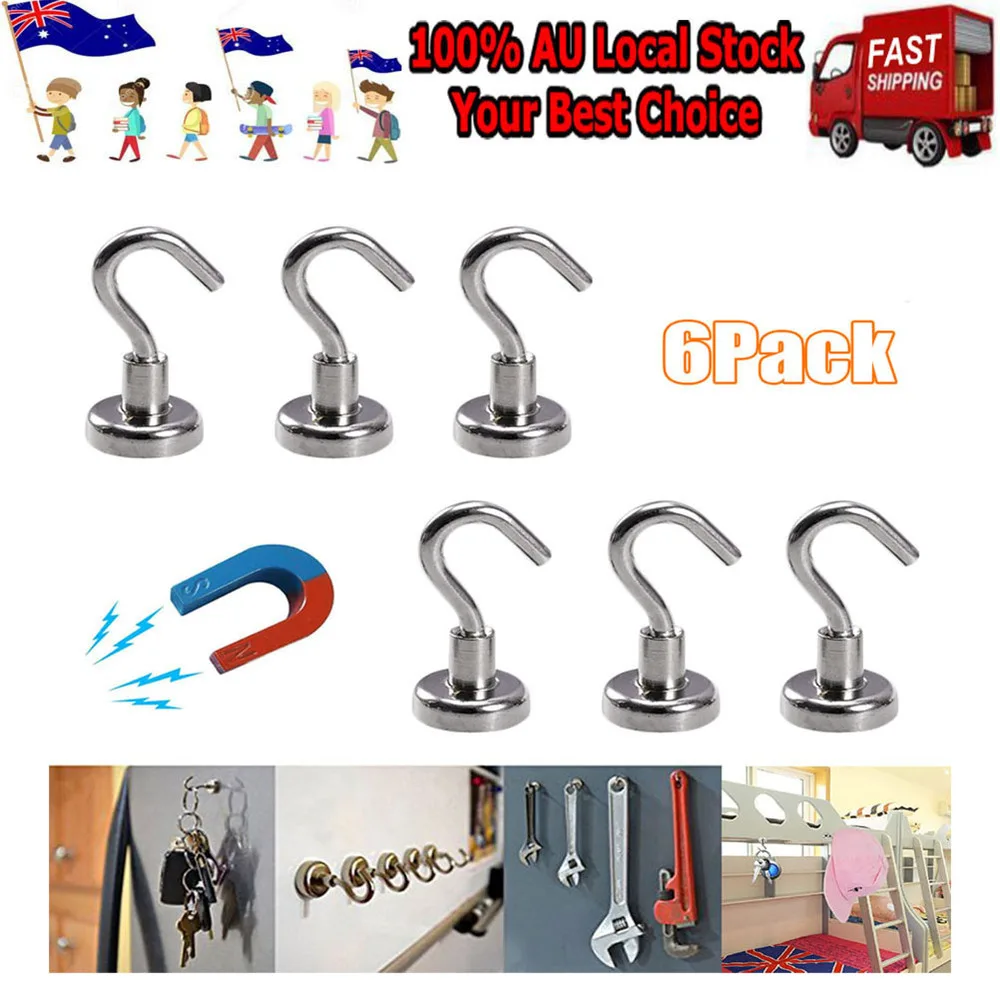 

6 Pcs Heavy Duty Strong Magnetic Hooks for Storage and Organization Home Kitchen Accessories D10