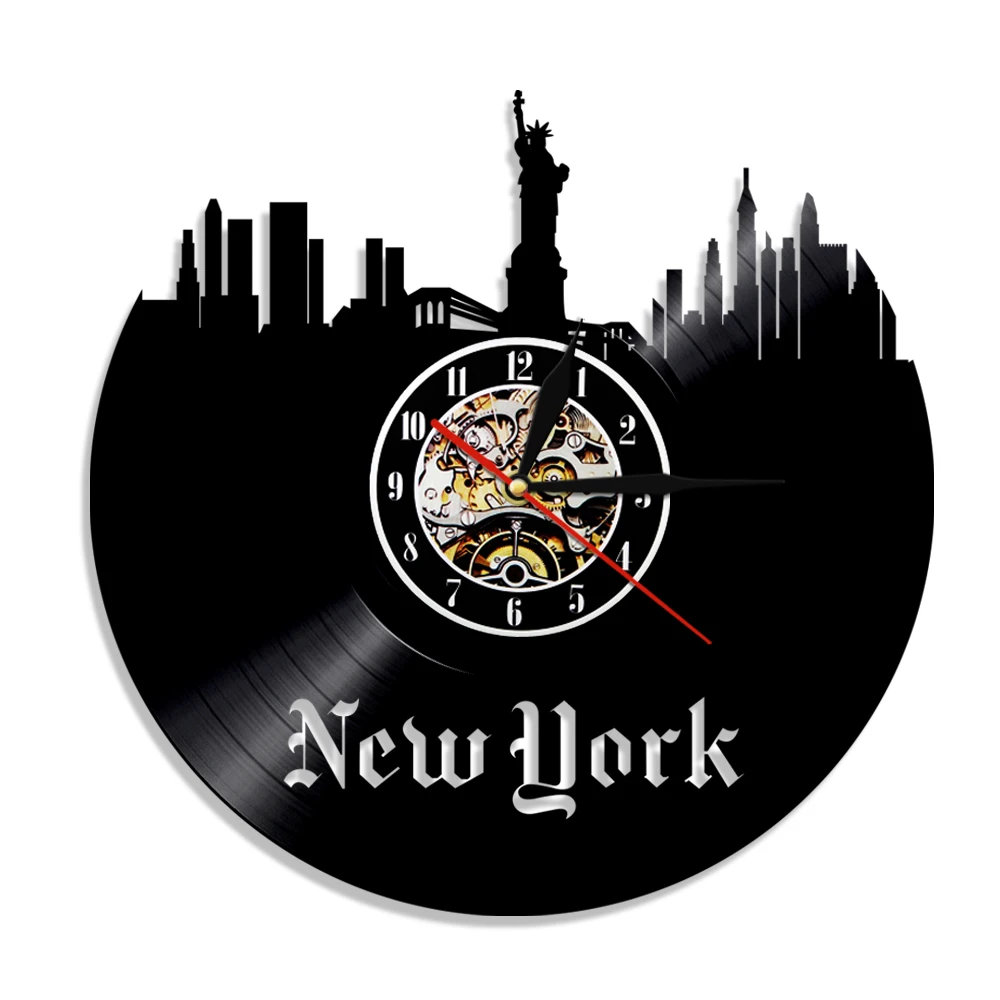 Современные настенные часы NYC CD с виниловой пластиной изображением Нью Йорка и