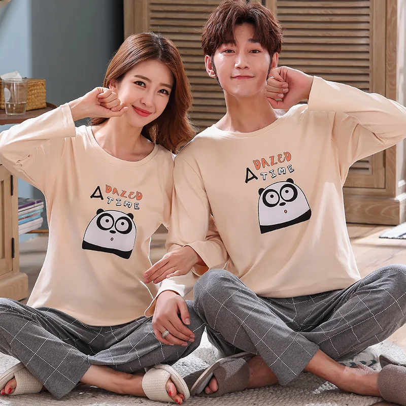 Новый осенний хлопковый пижамный комплект для пар мультяшная женская пижама с