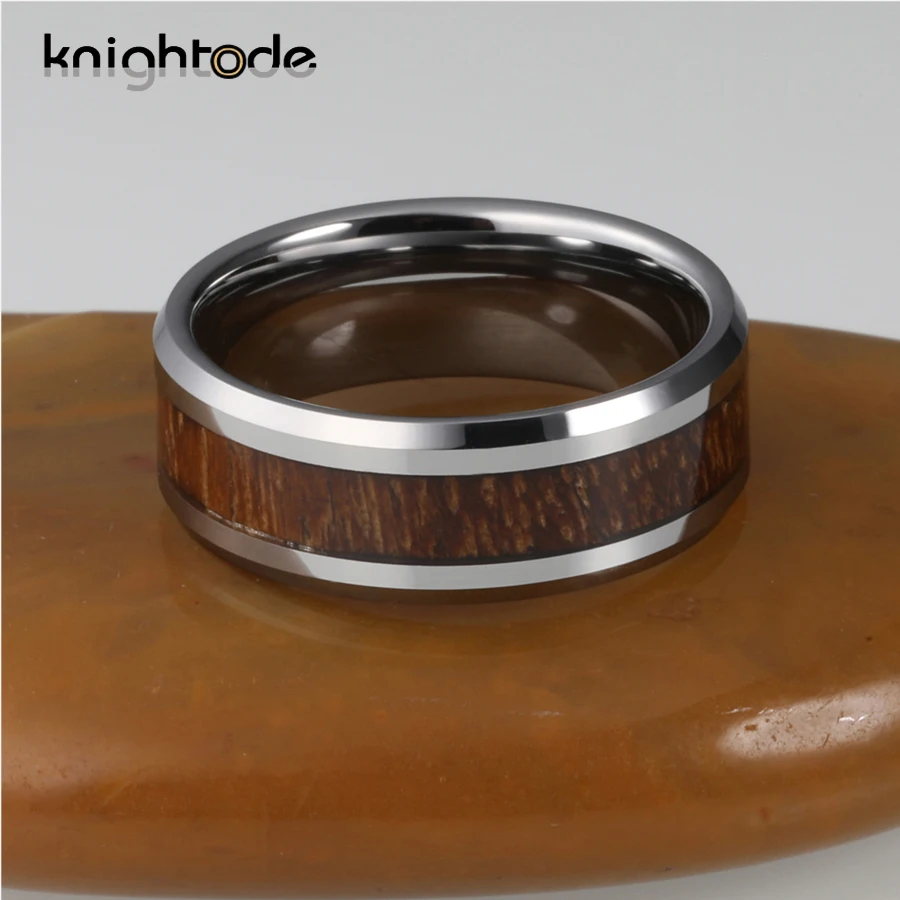 8 мм высококачественные серебристые кольца из карбида вольфрама деревянная