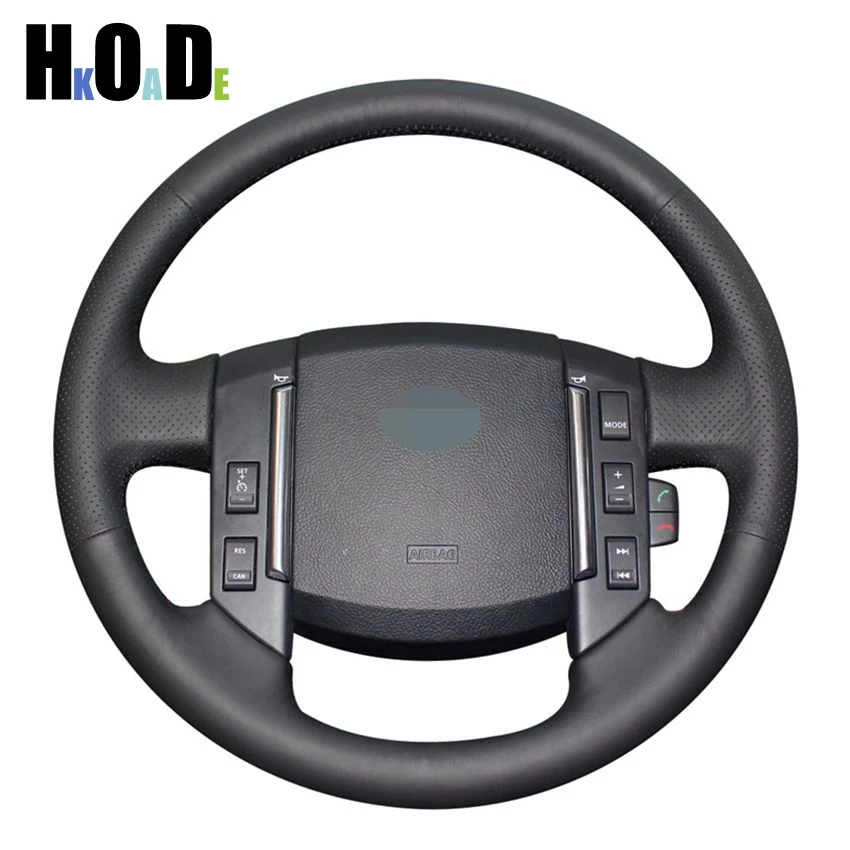 

DIY Black Genuine Leather Steering Wheel Cover Hand-stitched Car Steering Wheel Covers for Land Rover Freelander 2 2007-2012