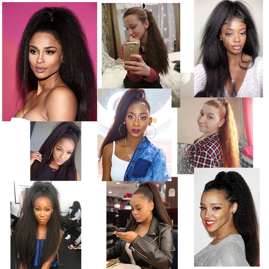 AliLeader афро курчавые прямые синтетические волосы с кулиской хвост наращивание