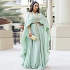 Марокканское Кафтан Вечернее платье цвета зеленой мяты платья длинные в наличии рукава до локтя формальное платье из Дубая вышивка платье для выпускного вечера размера плюс