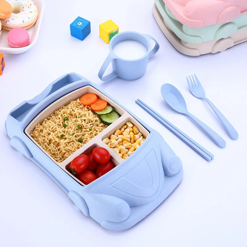 

Wheat children's cartoon car suit bamboo fiber creative supplementary food grid bowl plate kindergarten student tableware