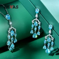 oevas 100 925 sterling silver aquamarine drop earrings and pendant necklace set for women sparkling wedding party fine jewelry
