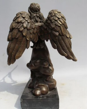 

COPPER BRASS CHINESE CRAFTS ASIAN 9"WESTERN ART SCULPTURE BRONZE MARBLE WOMEN BELL ANGELL FLUTE STATUE