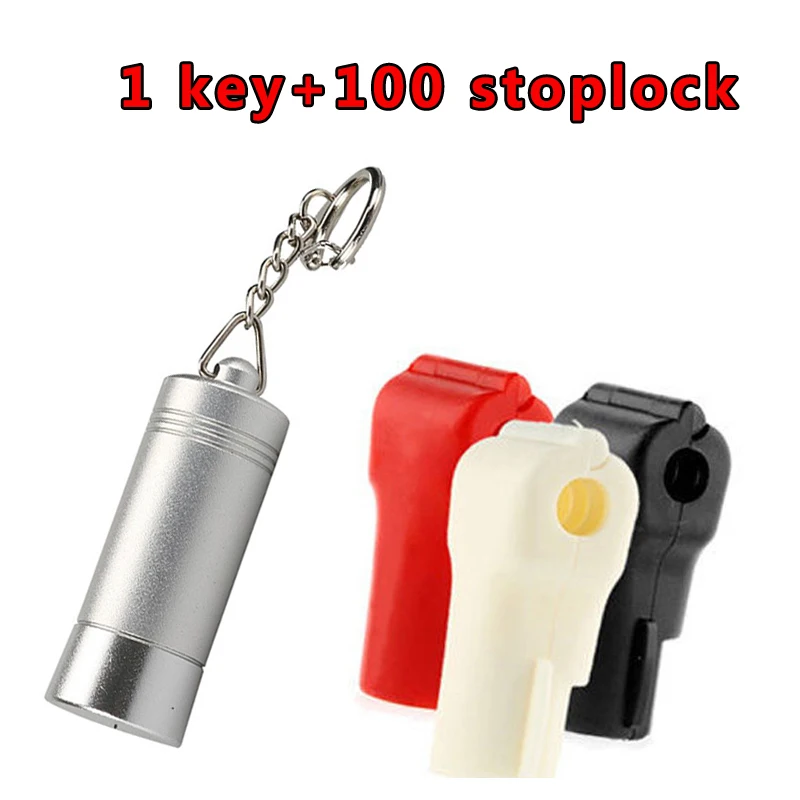 

(100pcs+ 1pc) Retail Security Shop Stop Lock and Detacher, for Stem & Peg Display Hooks Anti-theft Anti Sweep