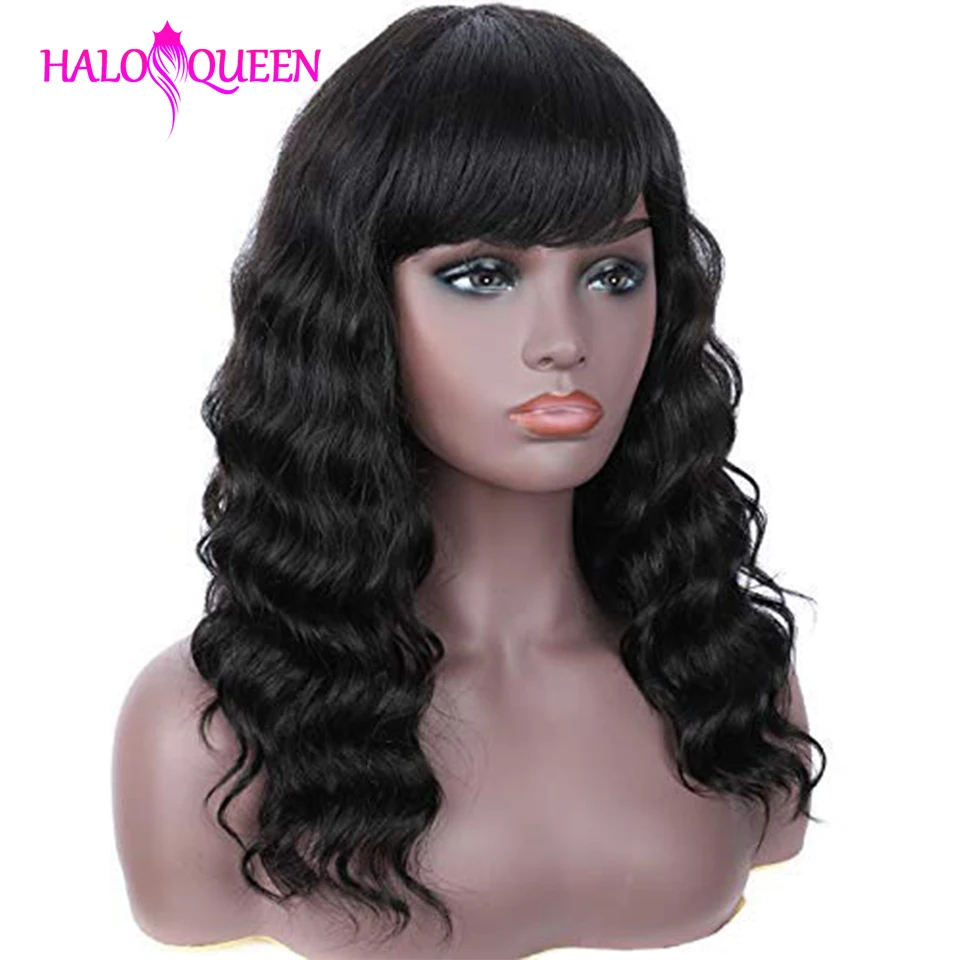 Парик из человеческих волос HALOQUEEN с челкой парики неповрежденных полностью