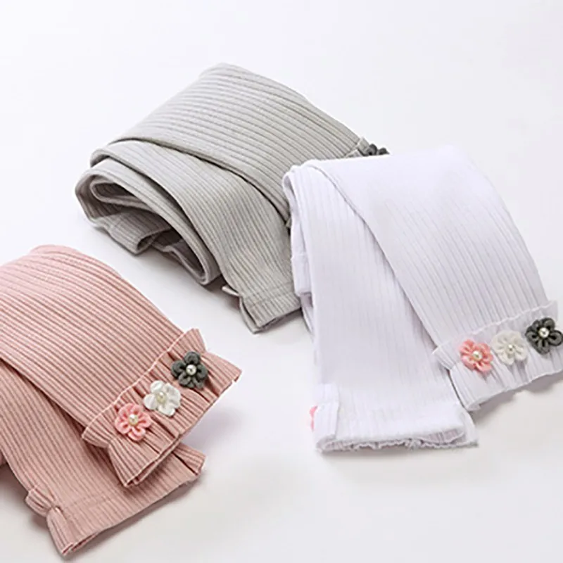 Осенние штаны с цветочным рисунком для маленьких девочек леггинсы Детские милые