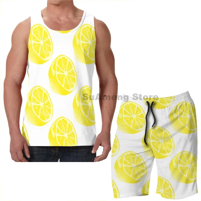 Майка с забавным принтом для мужчин и женщин пляжные шорты лимонным цитрусовым