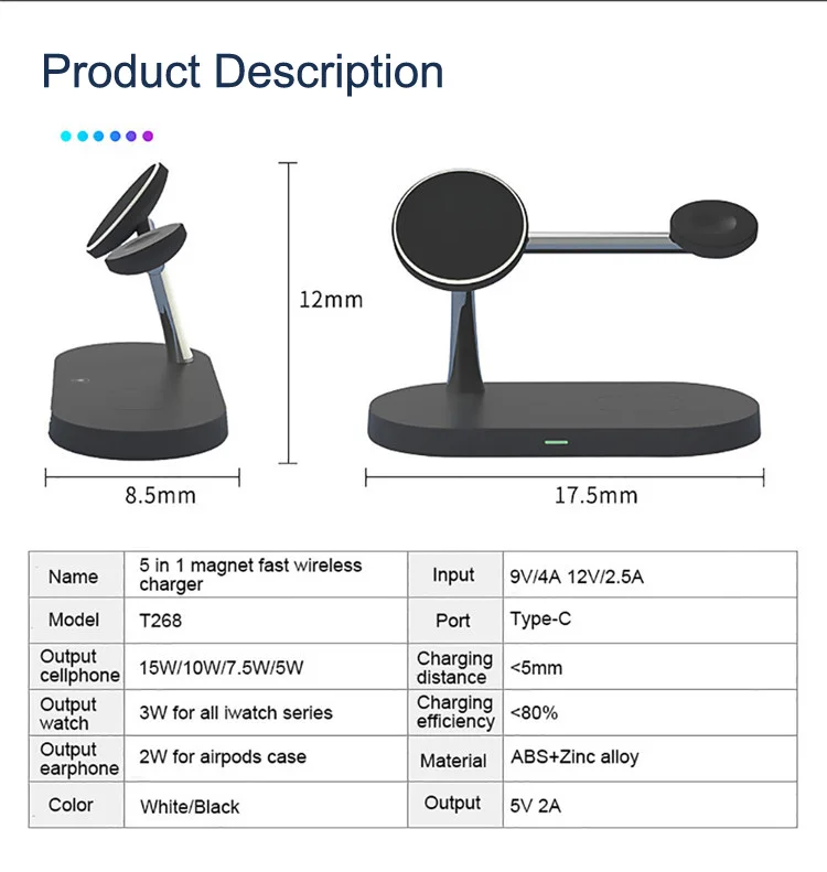 

Wireless Charger station magsafing fast 5 in 1 smart Magnetic Holder for phone watch headset induction 15W wireless chargers