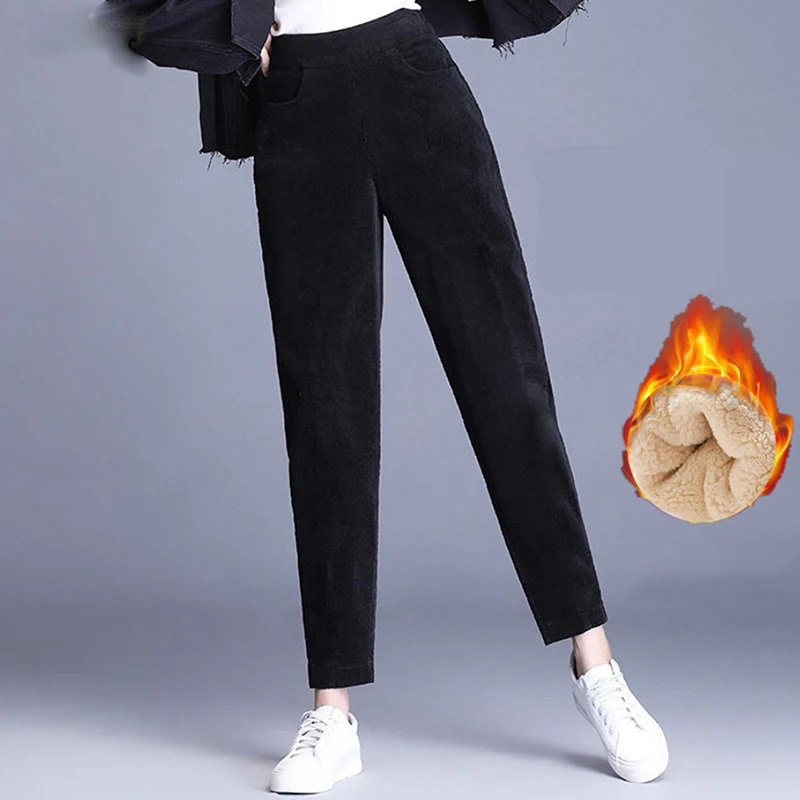 

Autumn Winter High Waist Corduroy Harem Pants Women Plus Size Loose Black Pants Women Long Plus Velvet Trousers Sweatpants