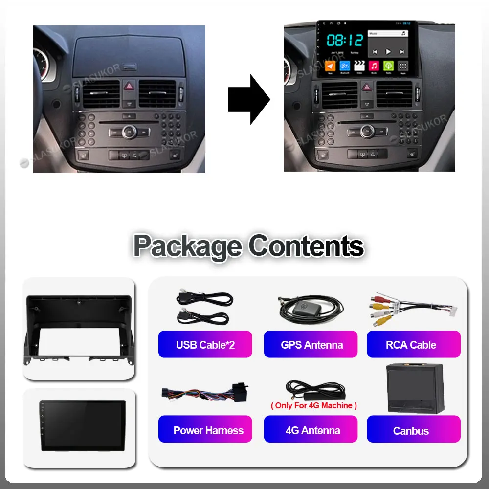 Мультимедийный видеоплеер на Android 10 для Mercedes Benz C Class 3 S204 W204 2006 автомобильный