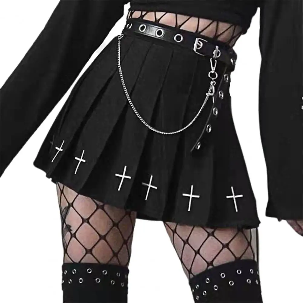 

New Women Pleated Mini Skirt Short Solid Color High Waist Cross Print Pleated Women A-line Thin Mini Skirt Streetwear for Dating