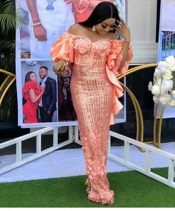 Новейшая 3D кружевная ткань в нигерийском Стиле Персикового Цвета цветы высокое