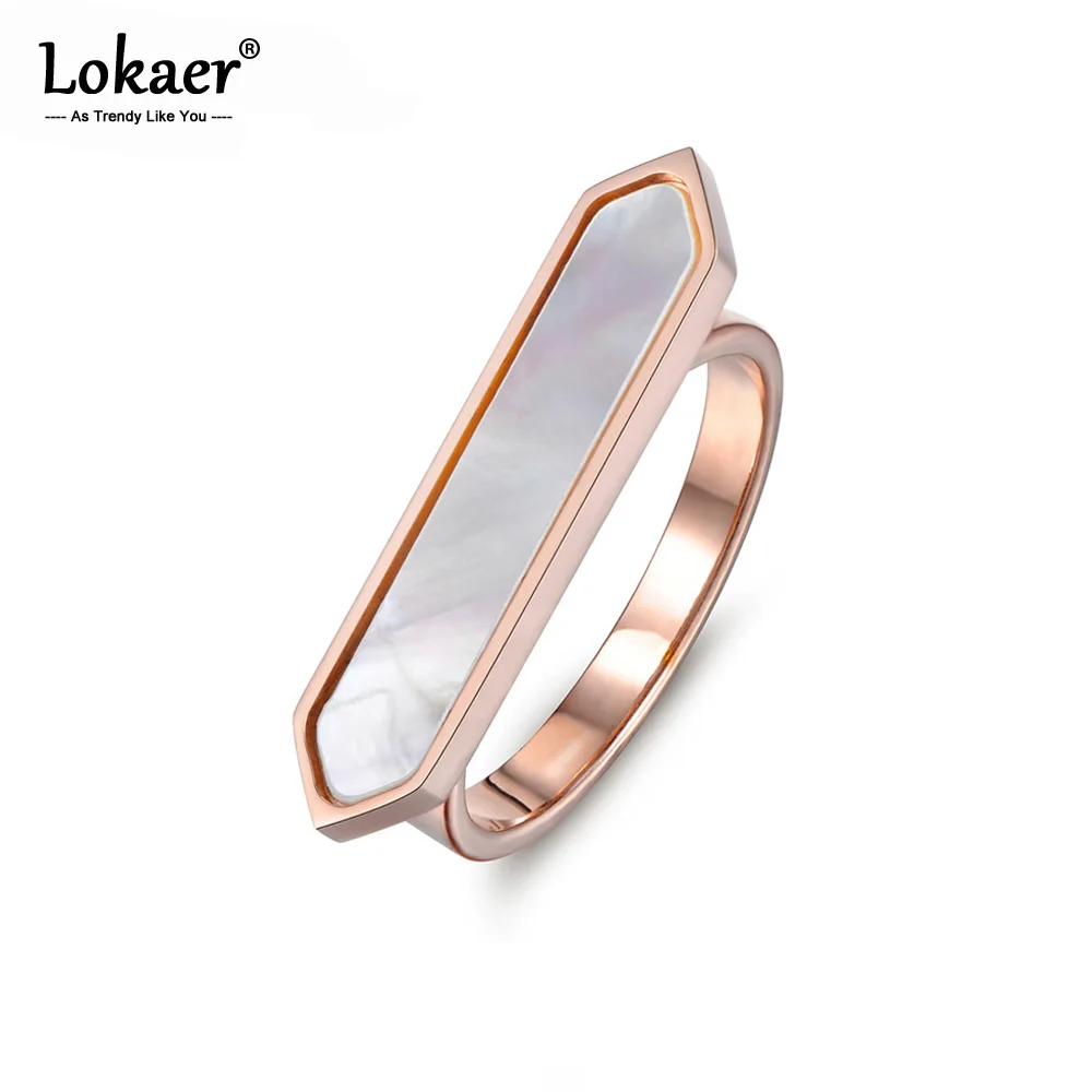 Женское длинное коктейльное кольцо Lokaer из нержавеющей стали с белым корпусом