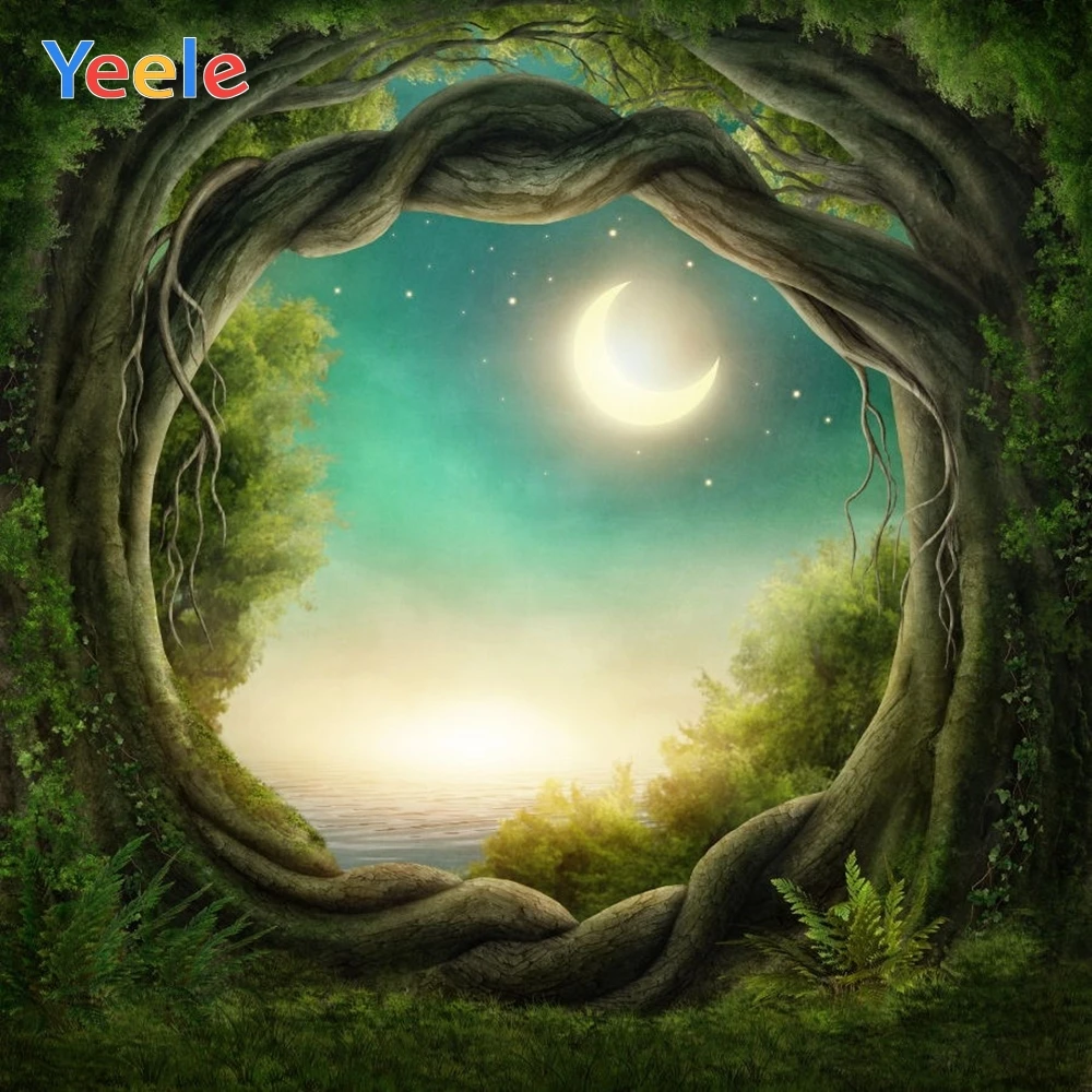 Dreamy Forest Jungle Green Tree Moon Grassland Nature Scenery Baby Portrait Backdrop Photography Background For Photo Studio | Электроника