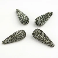 2pcs 14x35mm golden plated cz micro pave teardrop loose beads for jewelry making