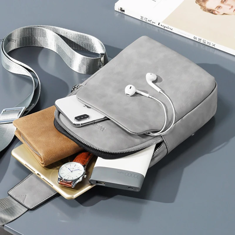 Мужская кожаная мужская нагрудная сумка Повседневная функциональная модная на