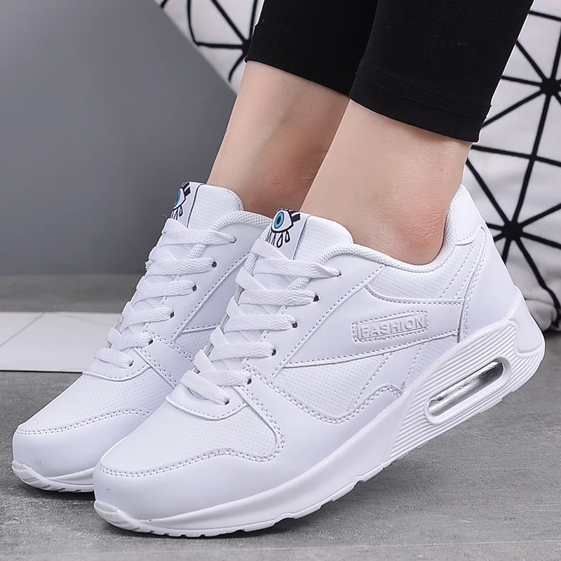 SWYIVY Women Trainers Running Shoes PU Leather White Fashion Sneakers 2019 Sneakers Ladies Outdoor Sport Shoes Breathable Air