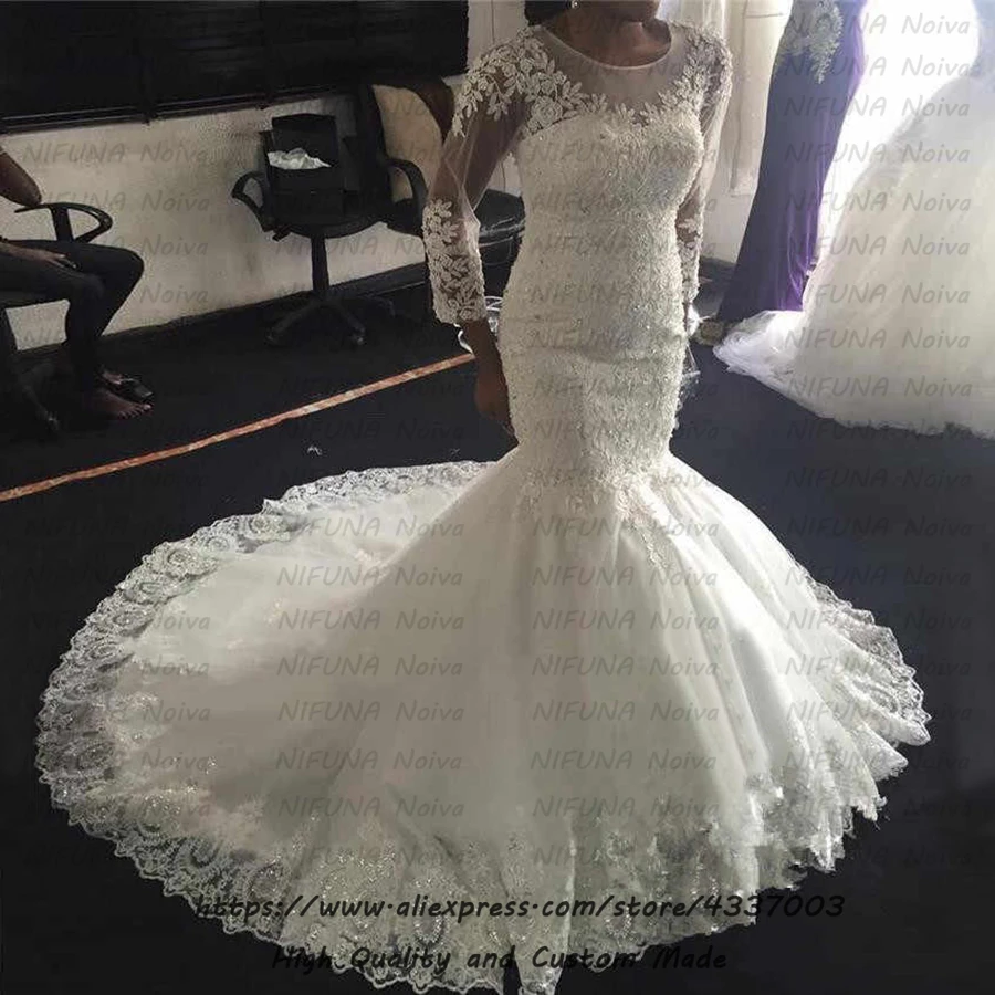 Сексуальное свадебное платье русалки с длинным рукавом 2021 арабское невесты