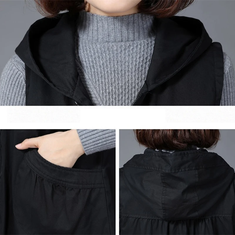 

High quality Middle-aged women's Plus size Vest Jacket New Autumn Print Casual Vests Women's Long Hooded Vests Jackets 5XL F977