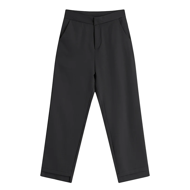 

All-match High-waist Thin Casual Straight Cropped Overalls Pants Simple Korean Style Elegant Temperament Spring 2021 Trousers