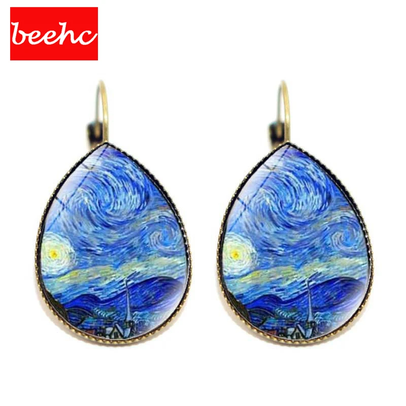 Женские винтажные серьги-подвески boho Gustav Klimt kiss van gogh Fish Hook ретро-серьги с