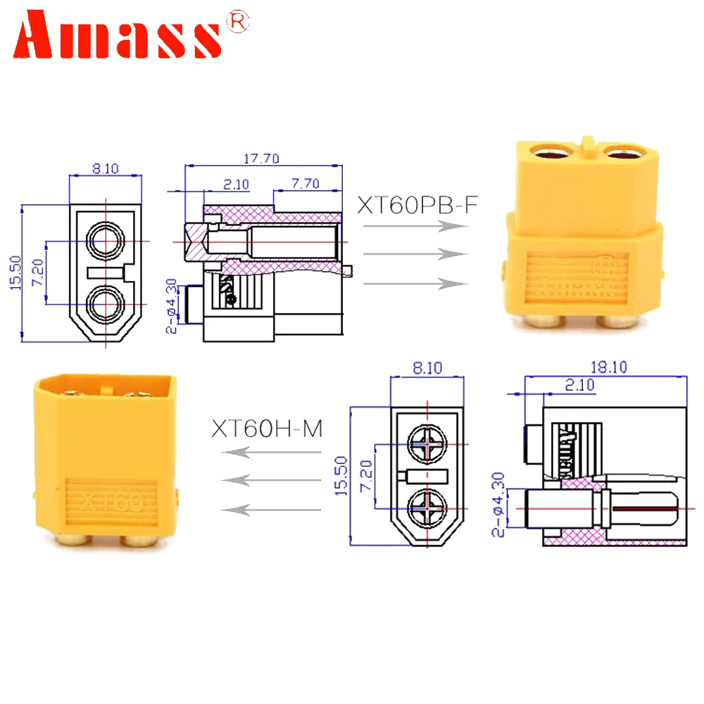5 пара/лот Amass XT60-PB-F &amp XT60H-M штепсельная вилка Male Female PCB предназначенная для
