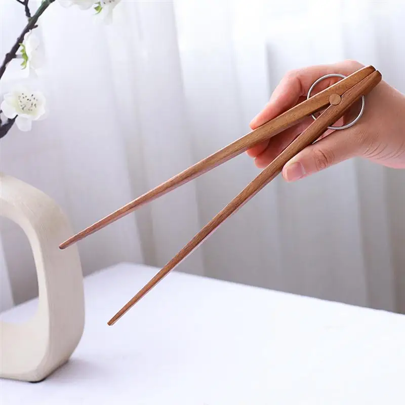 

Wooden Food Toast Tongs Kitchen Gadgets BBQ Grilling Tong Salad Bread Serving Tong Dessert Sugar Ice Clip Cooking Baking Tools