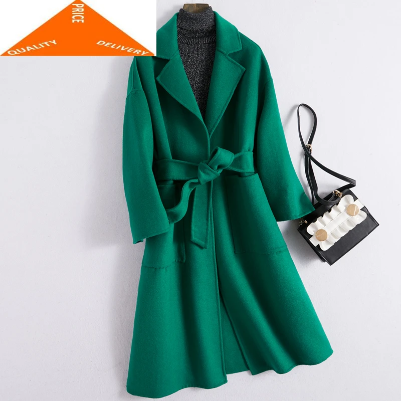 Женское длинное кашемировое пальто Hiver корейское элегантное приталенное