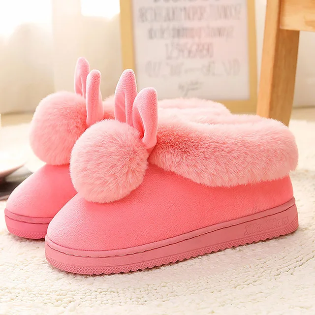 SL-17133-Pink Женские домашние тапочки; Сезон Зима; большие размеры 43-46; мягкие домашние Шлепанцы из термопластичной резины для девочек; однотонная прошитая короткая плюшевая повседневная обувь для женщин - Цвет: SL-17133-Pink
