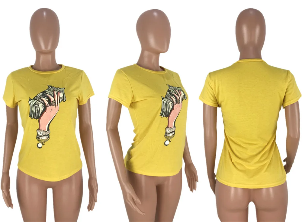 Женская футболка с принтом долларов США летний сексуальный топ коротким рукавом