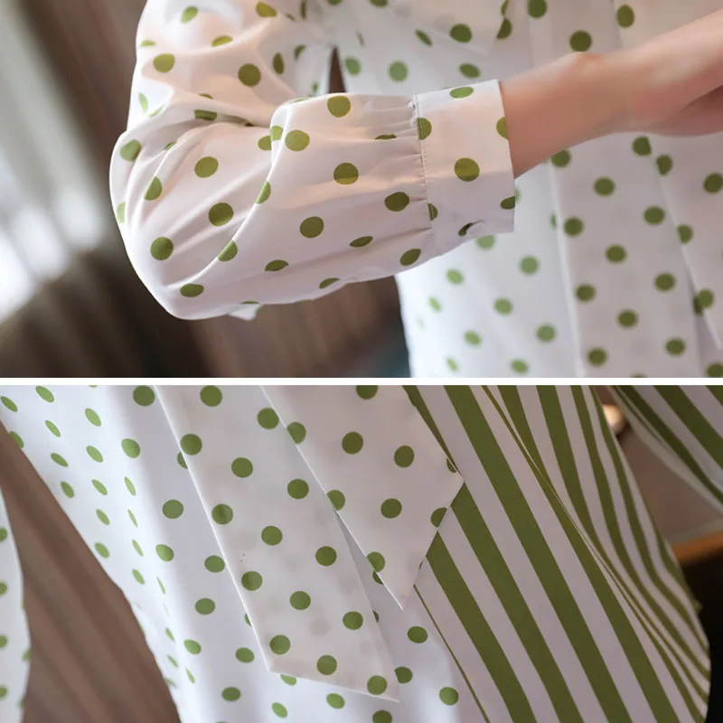 

Women's Blouse and Tops 2020 Bow Chiffon Shirt Bow Striped V-Neck Harajuku Shirt Clothing for Women Vintage Polka Dot Full 0786