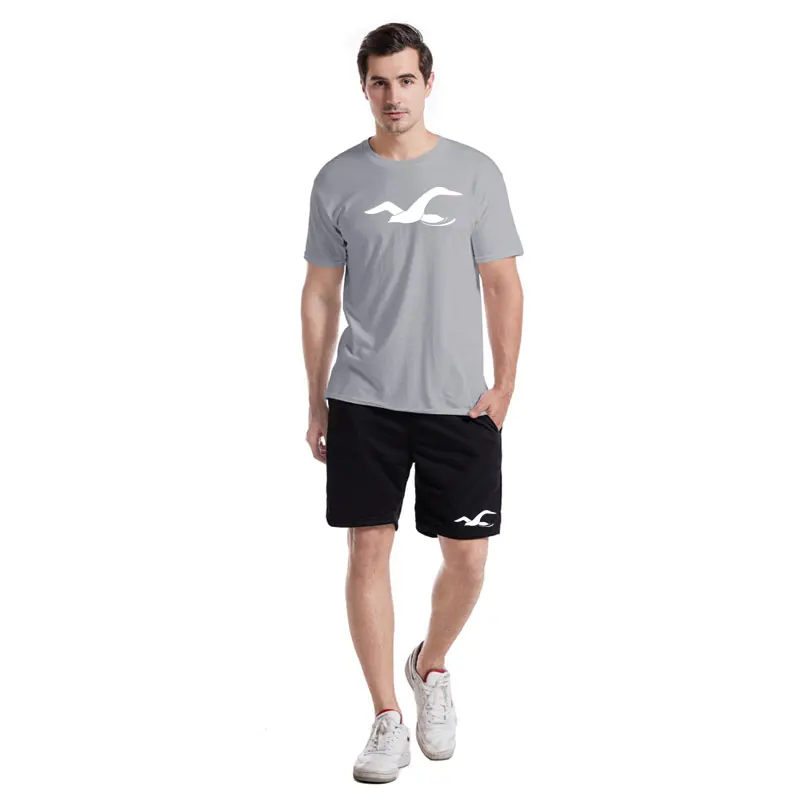 

Summer 2021 MensPure Cotton Print T Shirt Short Sleeve Round CollarSweatshirt+Sweatshorts Two-piece