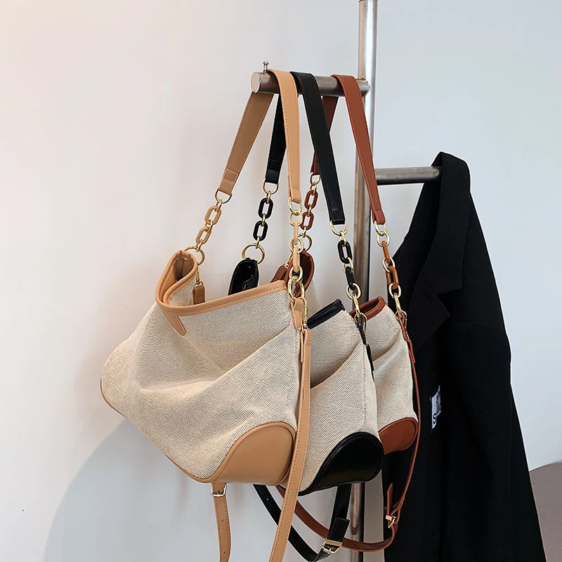 

2021 Autumn New Solid Color Shoulder Bag for Women Female Soft Tote Large Capacity Weave Messenger Bag Leisure Travel Bag