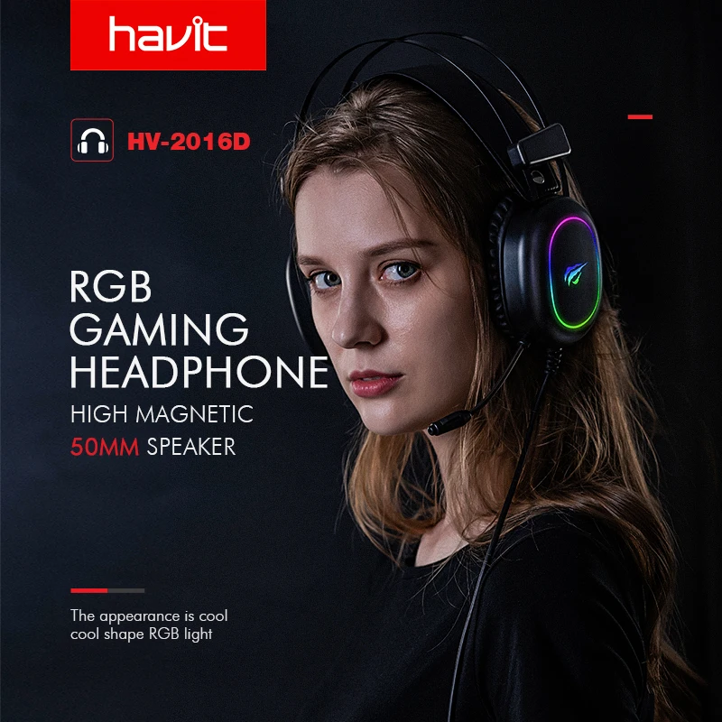 Проводная игровая гарнитура Havit профессиональные наушники RGB с объемным звуком и