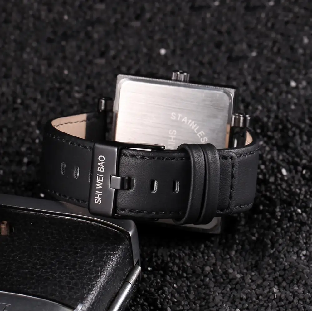 

SHIWEIBAO Cool Luxury Fashion Personality Men's Quartz Watch Date Display Leather Strap Waterproof Sports Watch Relogio Wrist