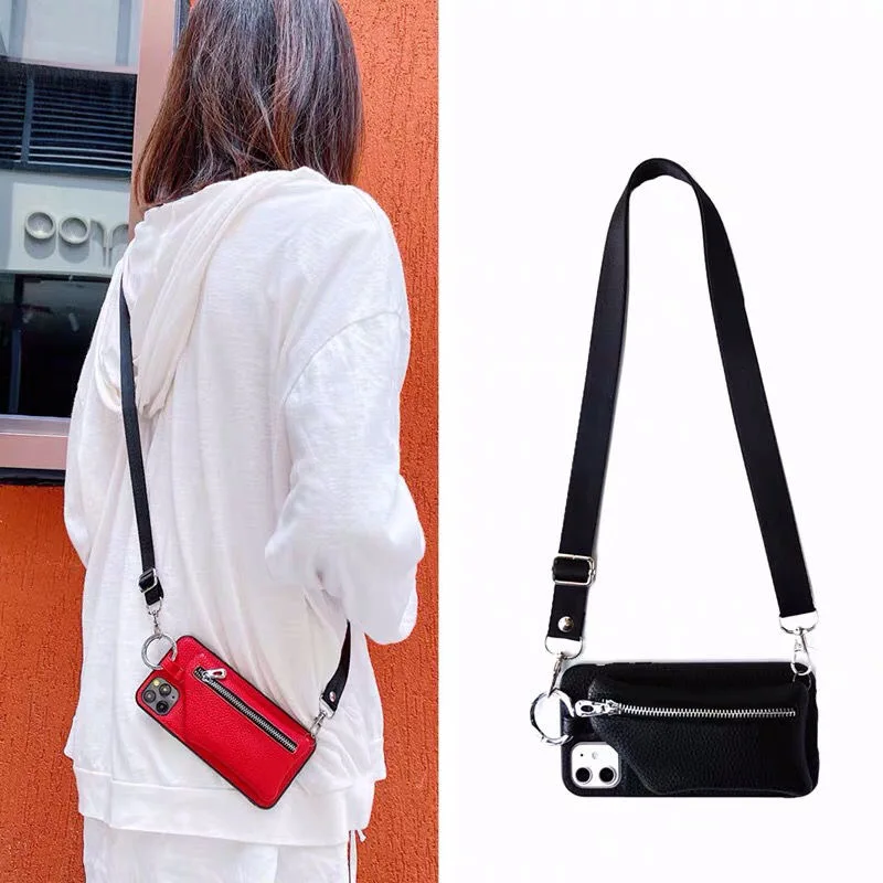 

Leather loose Change diagonal bag iphone xsmax mobile phone case oblique cross back hanging neck rope card xr storage 7 8plus