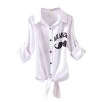 autumn white button up blouse shirt loose long sleeve front bandage top cute cartoon print t shirts lapel cardigan casual tees