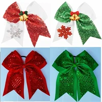 new 7 5 inch sequin cheer bow christmas elastic hair bands ribbon hair bow for cheerleading kid girl hair accessories 12pcs