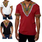Модная мужская футболка Дашики с V-образным вырезом, топы с принтом, Африканские Этнические брендовые футболки с коротким рукавом, Мужская африканская одежда 2021 S-5XL