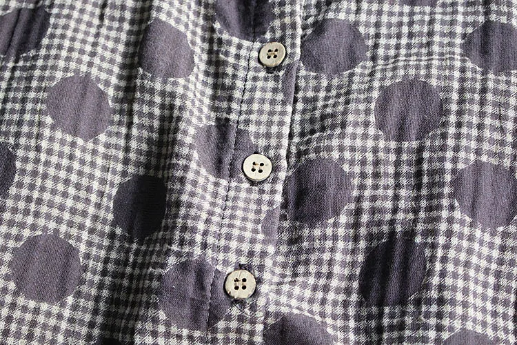 

8723 New Spring Women Dresses Japan Style Mori Girl Long Sleeve Stand Collar Polka Dot Print Cotton linen A-line Dress Women