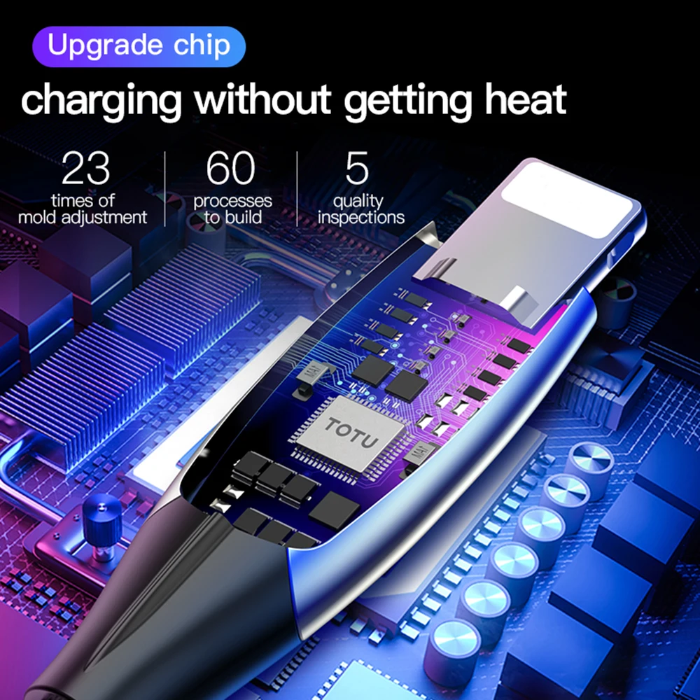 Usb-кабель для зарядки iPhone 6 6s 7 8 Xr X Xs Max светодиодный шнур быстрой данных 2.4A Apple IOS 9 10