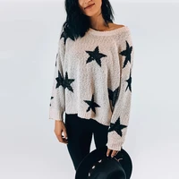 autumn and winter style star print long sleeved casual loose large size sweater women fashion all match round neck white top