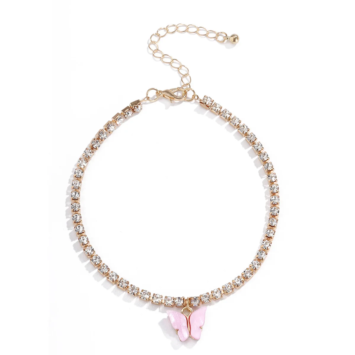 

Luxury Rhinestone Chain Colorful Butterfly Pendant Anklet Crystal New Fashion Korean Boho Anklets For Women Jewelry Wholesale